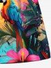 Short de Plage Hawaïen Peinture D'Encre Perroquet et Feuille Tropicale Imprimés de Grande Taille à Cordon - Multi-A 8XL