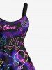 Robe débardeur grande taille à paillettes, néon, ombré, cœur, rose, fleur, ballon, flamant rose, cocotier, papillon, imprimé hawaïen, coupe trapèze - Noir L
