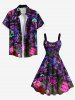 Plus Size Glitter Neon Ombre Heart Rose Flower Balloon Flamingo Coconut Tree Butterfly Print Hawaii A LIne Tank Dress -  
