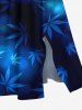 Robe Mi-Longue Linge A Fendue Feuille D'Erable Ombre Imprimée de Grande Taille avec Poche - Bleu profond S