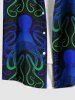 Chemise hawaïenne grande taille à imprimé poulpe ombré et poches boutonnées pour homme - Noir 2XL