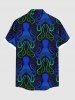 Chemise hawaïenne grande taille à imprimé poulpe ombré et poches boutonnées pour homme - Noir 2XL
