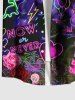 Plus Size Glitter Neon Ombre Heart Rose Flower Dog Balloon Flamingo Dinosaur Print Hawaii Button Pocket Shirt For Men -  