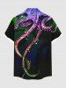 Chemise 3D Pieuvre Colorée Imprimée de Grande Taille avec Poche Cachée pour Homme - Noir 4XL