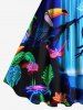 Plus Size Glitter Neon Flower Plant Parrot Butterfly Fall Print Hawaii Ombre A Line Tank Dress -  