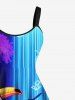 Plus Size Glitter Neon Flower Plant Parrot Butterfly Fall Print Hawaii Ombre A Line Tank Dress -  