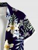Plus Size Lily Flower Leaf Branch Print Hawaii Button Pocket Shirt For Men -  