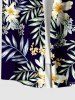 Plus Size Lily Flower Leaf Branch Print Hawaii Button Pocket Shirt For Men -  