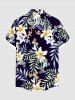 Plus Size Lily Flower Leaf Branch Print Hawaii Button Pocket Shirt For Men -  