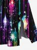 Plus Size Glitter Galaxy Stars Colorful Paint Drop Print Hawaii Split Pocket A Line Midi Dress -  