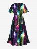 Plus Size Glitter Galaxy Stars Colorful Paint Drop Print Hawaii Split Pocket A Line Midi Dress -  