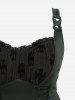 Plus Size Silver Flocking Mesh Lace Up Ruffles Ruched Cross Asymmetrical Tank Top -  