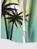Plus Size Coconut Tree Sun Ombre Print Buttons Pocket Hawaii Shirt For Men -  
