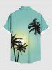 Plus Size Coconut Tree Sun Ombre Print Buttons Pocket Hawaii Shirt For Men -  