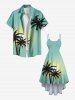Plus Size Coconut Tree Sun Ombre Print High Low Hawaii Cami Dress -  