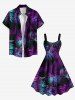 Plus Size Colorful Tropical Leaf Print Hawaii Tank Dress -  