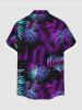 Plus Size Colorful Tropical Leaf Print Buttons Pocket Hawaii Shirt For Men -  