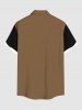 Plus Size Coconut Tree Stripes Colorblock Print Buttons Pocket Hawaii Shirt For Men -  