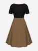 Plus Size Coconut Tree Stripes Colorblock Print Cinched Hawaii Dress -  
