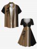 Plus Size Coconut Tree Stripes Colorblock Print Cinched Hawaii Dress -  