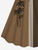 Plus Size Coconut Tree Stripes Colorblock Print Cinched Hawaii Dress -  
