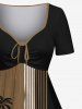 Plus Size Coconut Tree Stripes Colorblock Print Cinched Hawaii Dress -  