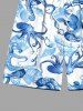 Short de Plage Hawaïen Tissé avec Imprimé Pieuvre Coquillages et Etoiles de Mer Grande-Taille pour Hommes - Bleu Ciel 3XL