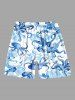 Short de Plage Hawaïen Tissé avec Imprimé Pieuvre Coquillages et Etoiles de Mer Grande-Taille pour Hommes - Bleu Ciel 3XL