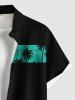 Chemise Décontractée en Blocs de Couleurs Arbre de Noix de Coco Imprimé Grande Taille avec Poche - Noir XL