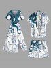 Plus Size Octopus Sailboat Starfish Mermaid Cruise Print Hawaii Beach Shorts For Men -  
