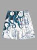 Plus Size Octopus Sailboat Starfish Mermaid Cruise Print Hawaii Beach Shorts For Men -  