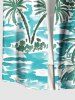 Plus Size Coconut Tree Sea Waves Watercolor Print Buttons Pocket Hawaii Shirt For Men -  