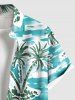 Plus Size Coconut Tree Sea Waves Watercolor Print Buttons Pocket Hawaii Shirt For Men -  