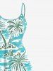 Plus Size Coconut Tree Sea Waves Watercolor Print High Low Hawaii Cami Dress -  