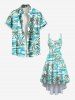 Plus Size Coconut Tree Sea Waves Watercolor Print High Low Hawaii Cami Dress -  