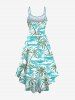 Plus Size Coconut Tree Sea Waves Watercolor Print High Low Hawaii Cami Dress -  