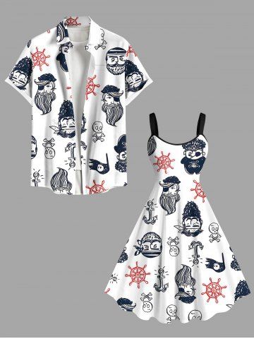 Maillot de Plage Grande Taille Imprimé Crâne de Pirate Drôle Mignonne pour Couples - WHITE