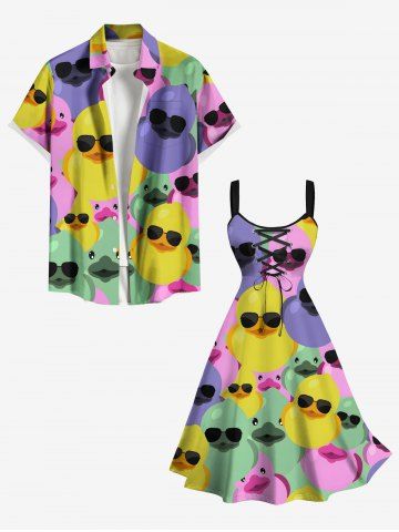 Costume de Plage Hawaiien Coloré Imprimé Tressée Grande Taille pour Couples