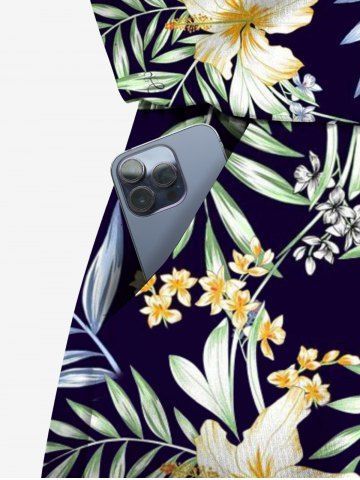 Lily Flower Leaf Branch Print Plus Size Matching Hawaii Beach Outfit For Couples