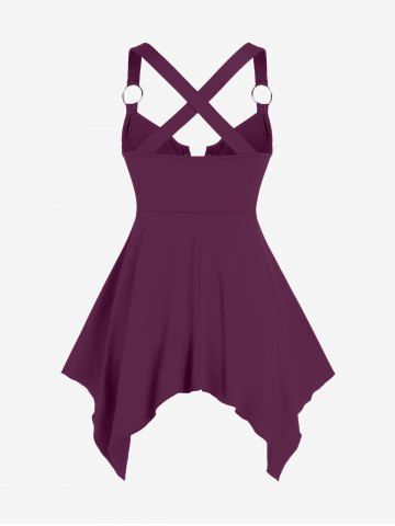 Plus Size Lace Up Zipper Crisscross Handkerchief Tank Top