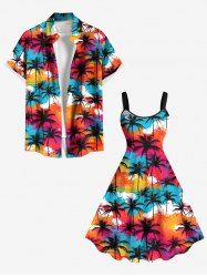 Tenue de Plage Grande Taille Imprimé Cocotiers et Arc-en-Ciel pour Couples - Multi-A 