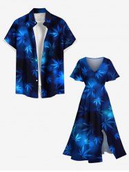 Ombre Maple Leaves Print Plus Size Matching Hawaii Beach Outfit For Couples -  