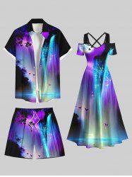 Tenue de Plage en Dégradé de Couleurs à Imprimé Papillons Montagne et Arbres Grande-Taille - Multi-A 