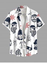 Plus Size Skull Funny Pirate Rudder Cruise Print Hawaii Button Pocket Shirt For Men -  