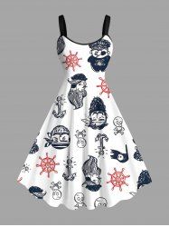Plus Size Skull Funny Pirate Rudder Cruise Print Hawaii A Line Tank Dress -  
