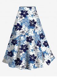 Plus Size Tropical Leaves Floral Print Hawaii Split A Line Skirt -  
