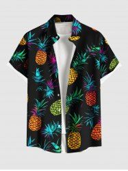 Plus Size Colorful Pineapple Print Hawaii Button Pocket Shirt For Men -  