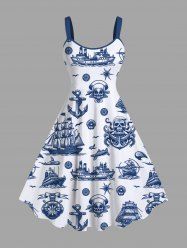 Plus Size Skulls Pirate Ship Anchor Cruise Print Hawaii Tank Dress -  