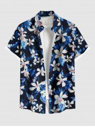 Plus Size Flowers Leaf Print Buttons Pocket Hawaii Shirt For Men -  