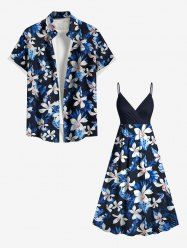 Flowers Leaf Print Plus Size Matching Hawaii Beach Outfit For Couples -  